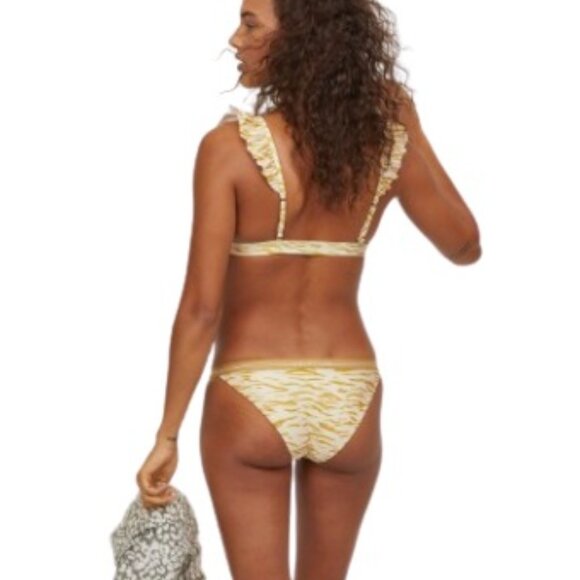 Love Stories Swim Club X H&M Womens Bikini Cream Zebra Stripe Ruffled 8 & 4 New - Picture 2 of 3